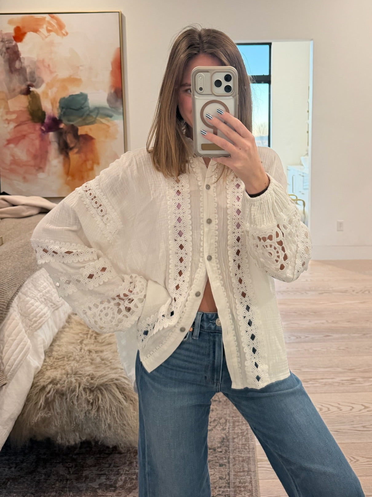 Brenn: Floral Lace Gauze Top