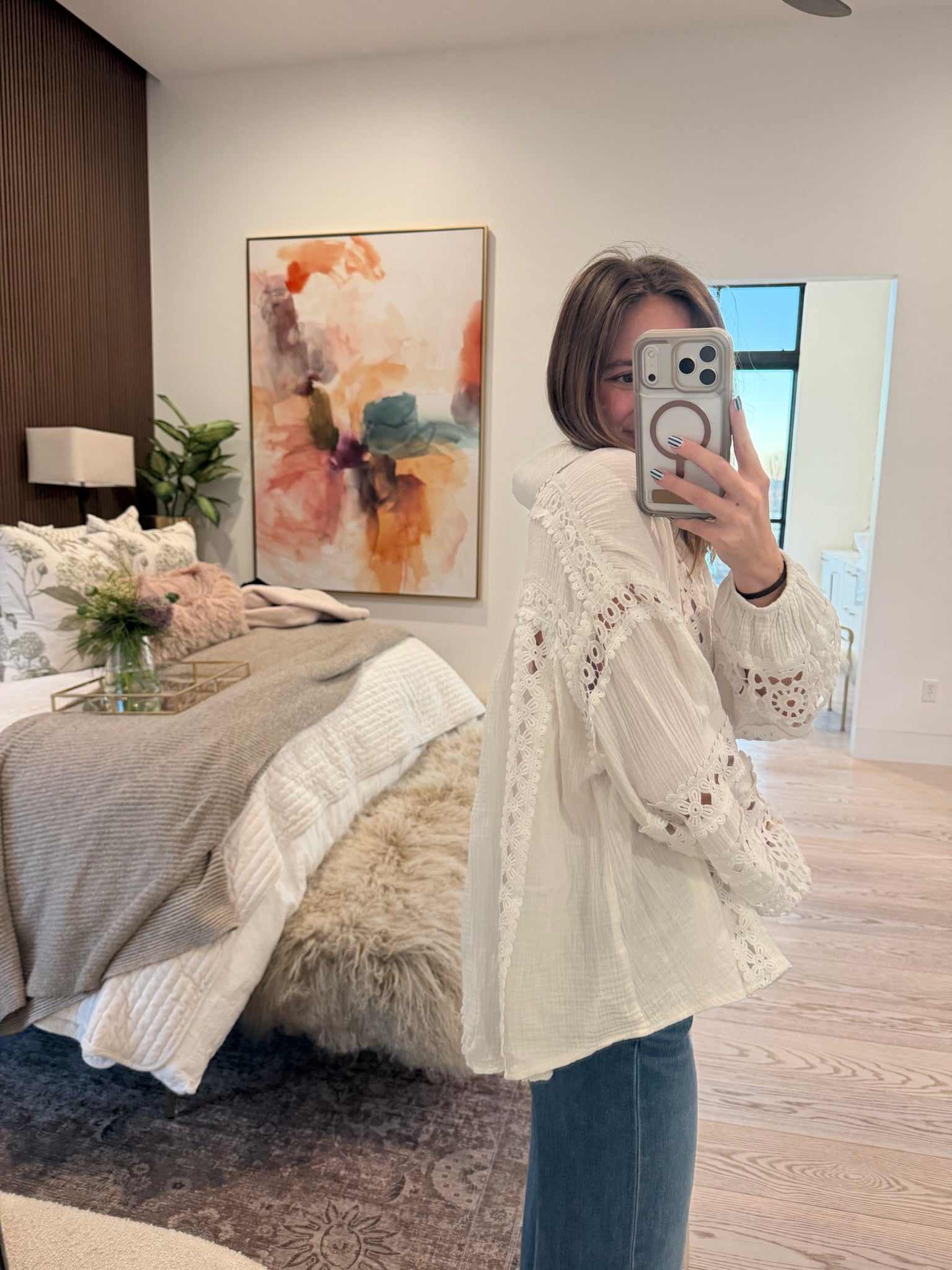 Brenn: Floral Lace Gauze Top