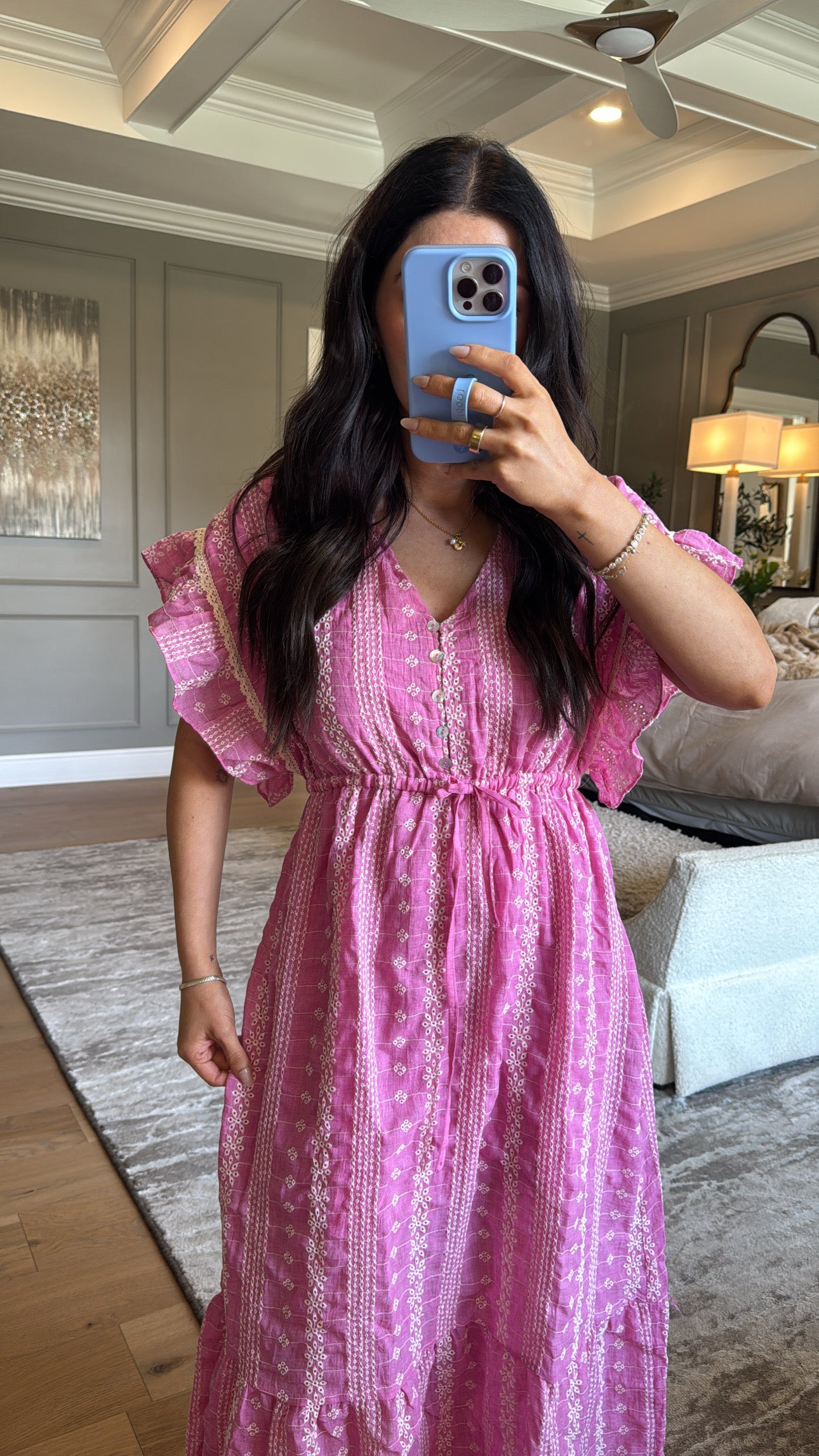 Tarynn: Tie Waist Embroidered Dress
