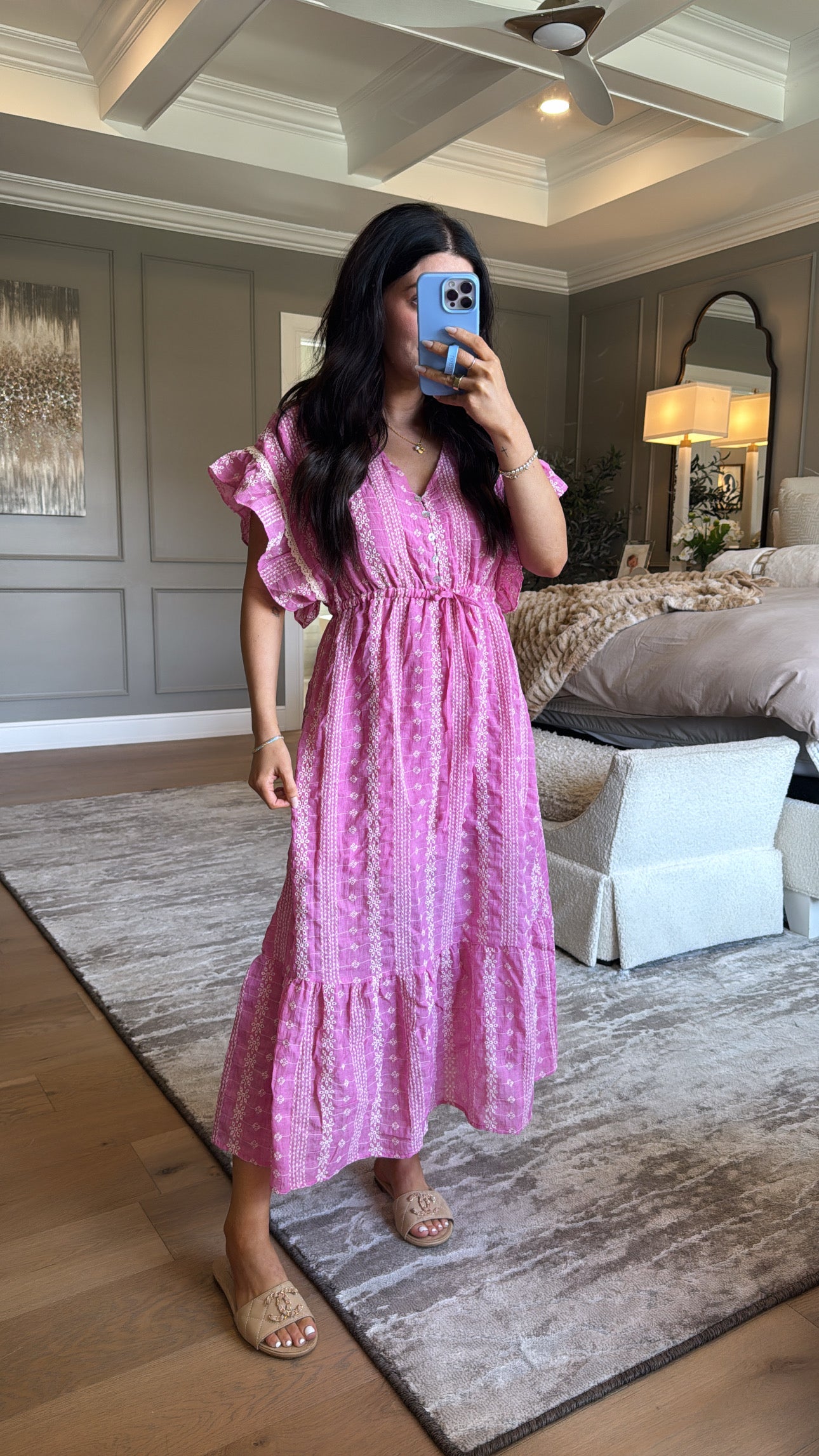 Tarynn: Tie Waist Embroidered Dress