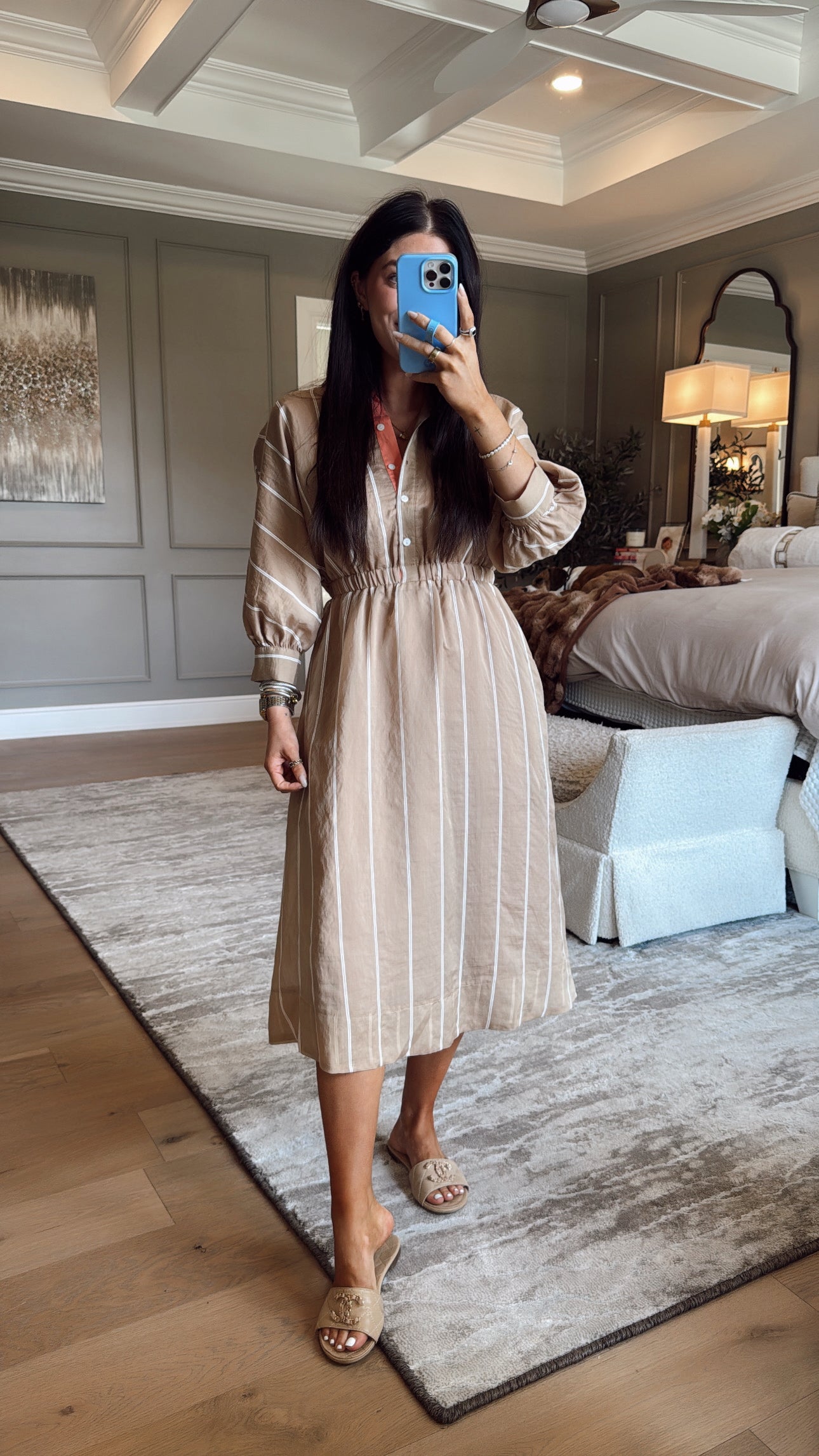 Natahlie: Collared Long Sleeve Striped Dress