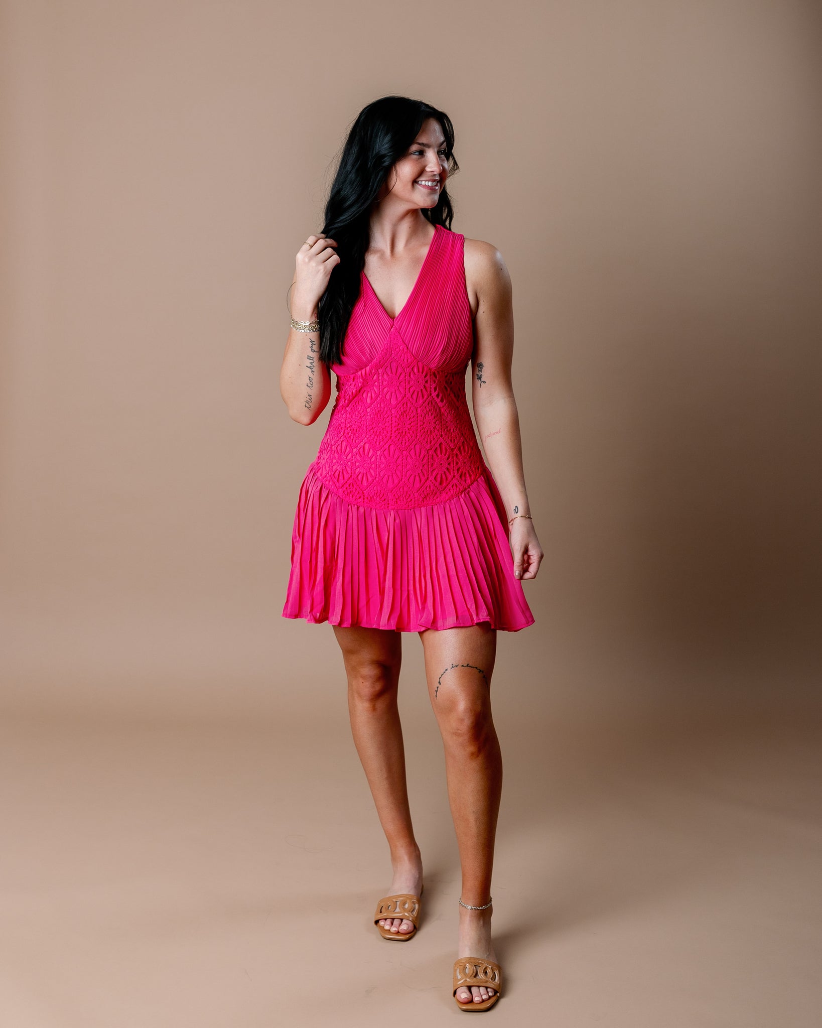 Cabo Pleated Dress - Hot Pink