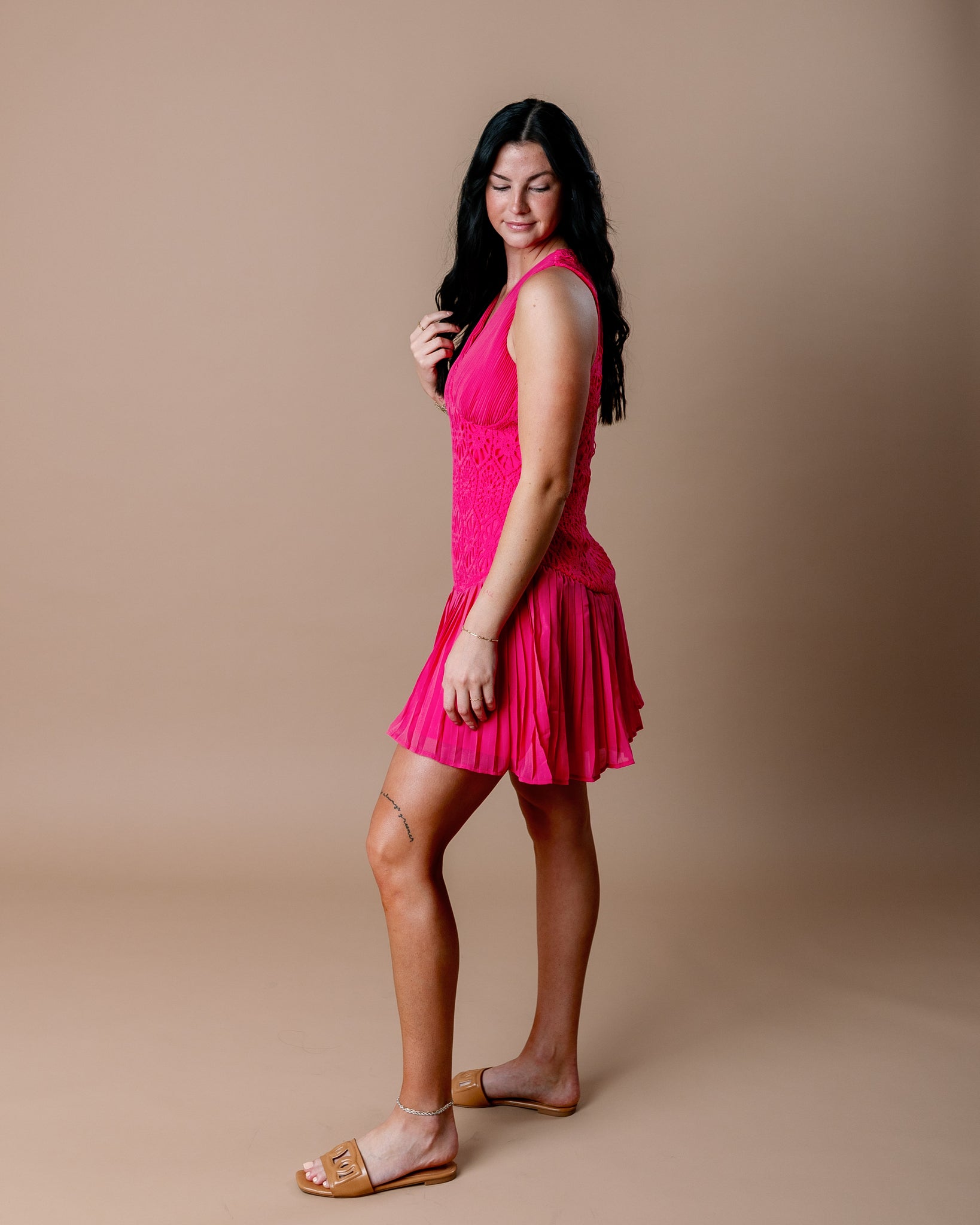 Cabo Pleated Dress - Hot Pink