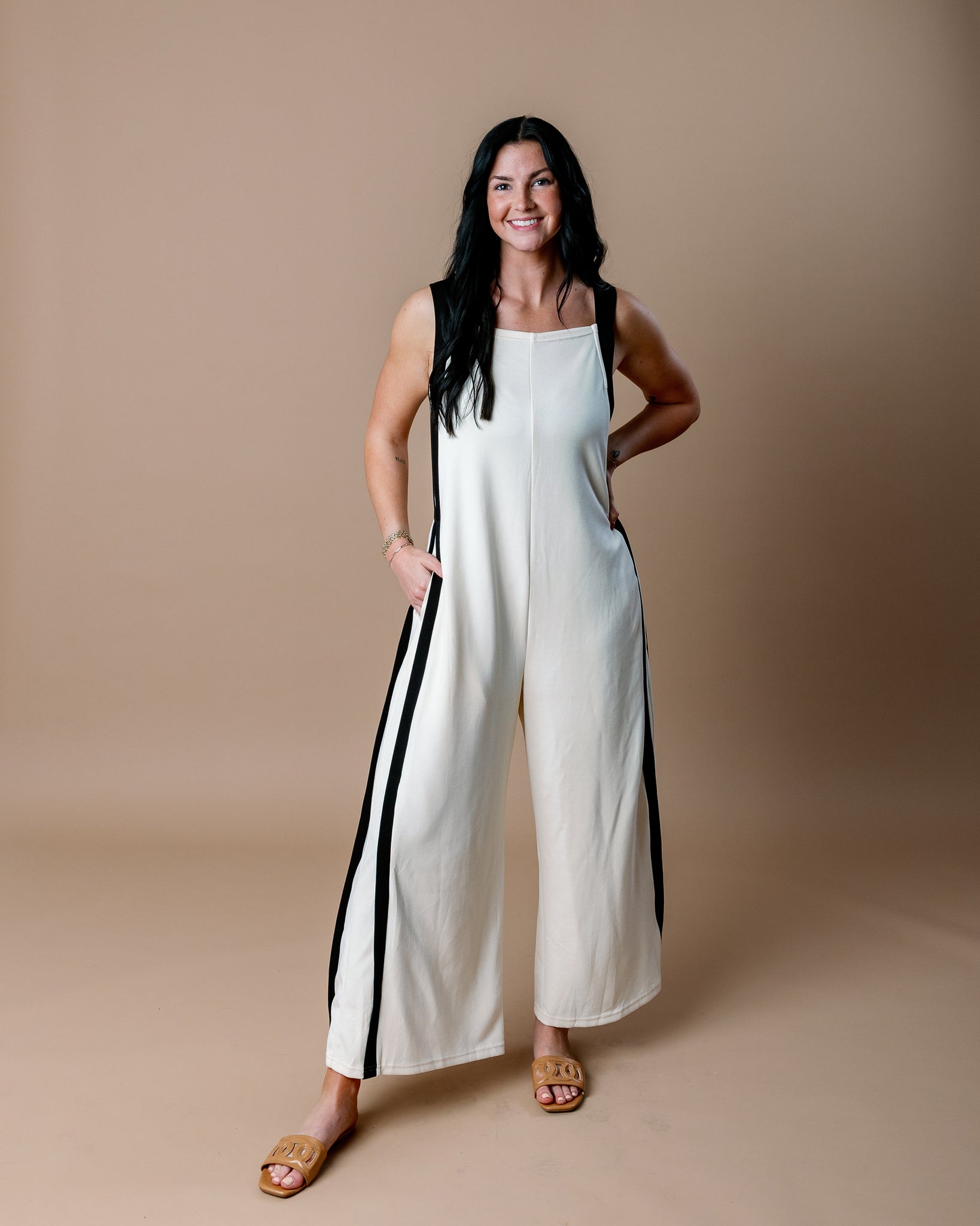 Barcelona Striped Jumpsuit - Eggshell