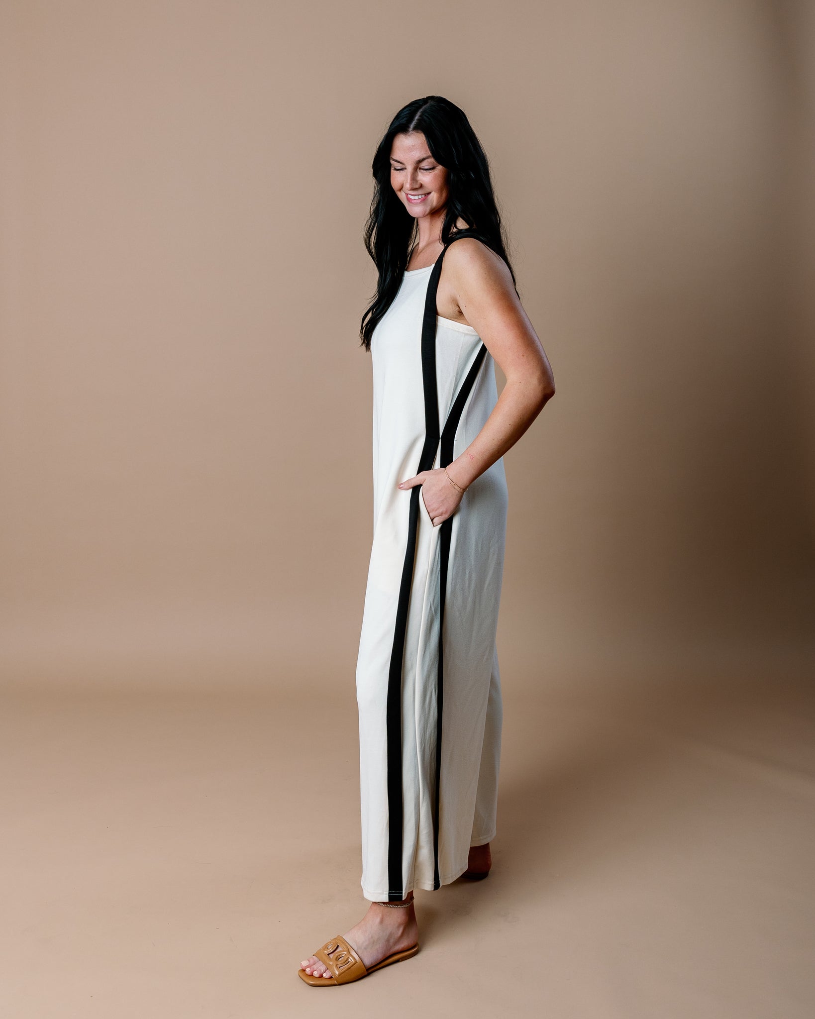 Barcelona Striped Jumpsuit - Eggshell